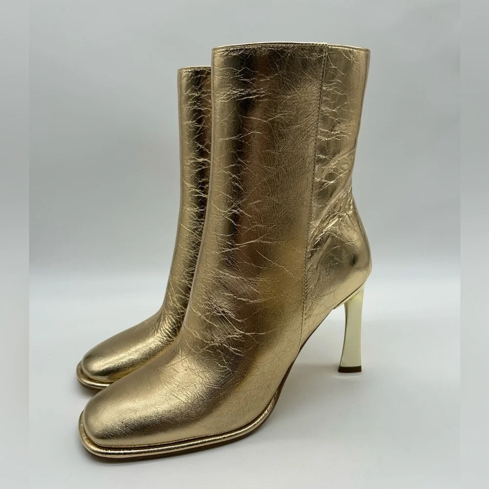 MICHAEL Michael Kors Kelsea Bootie Pale Gold Leather Heeled Ankle Boots 6M NWB - Picture 5 of 12